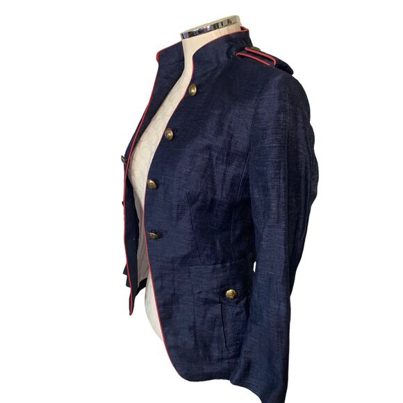 Zara Basic Womens Linen Military Style Jacket Size Small Blue Red - Picture 3 of 7